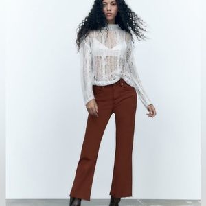 ZARA TRF FLARE CROPPED JEANS DARK BROWN SIZE 29 (US 8) NWOT
